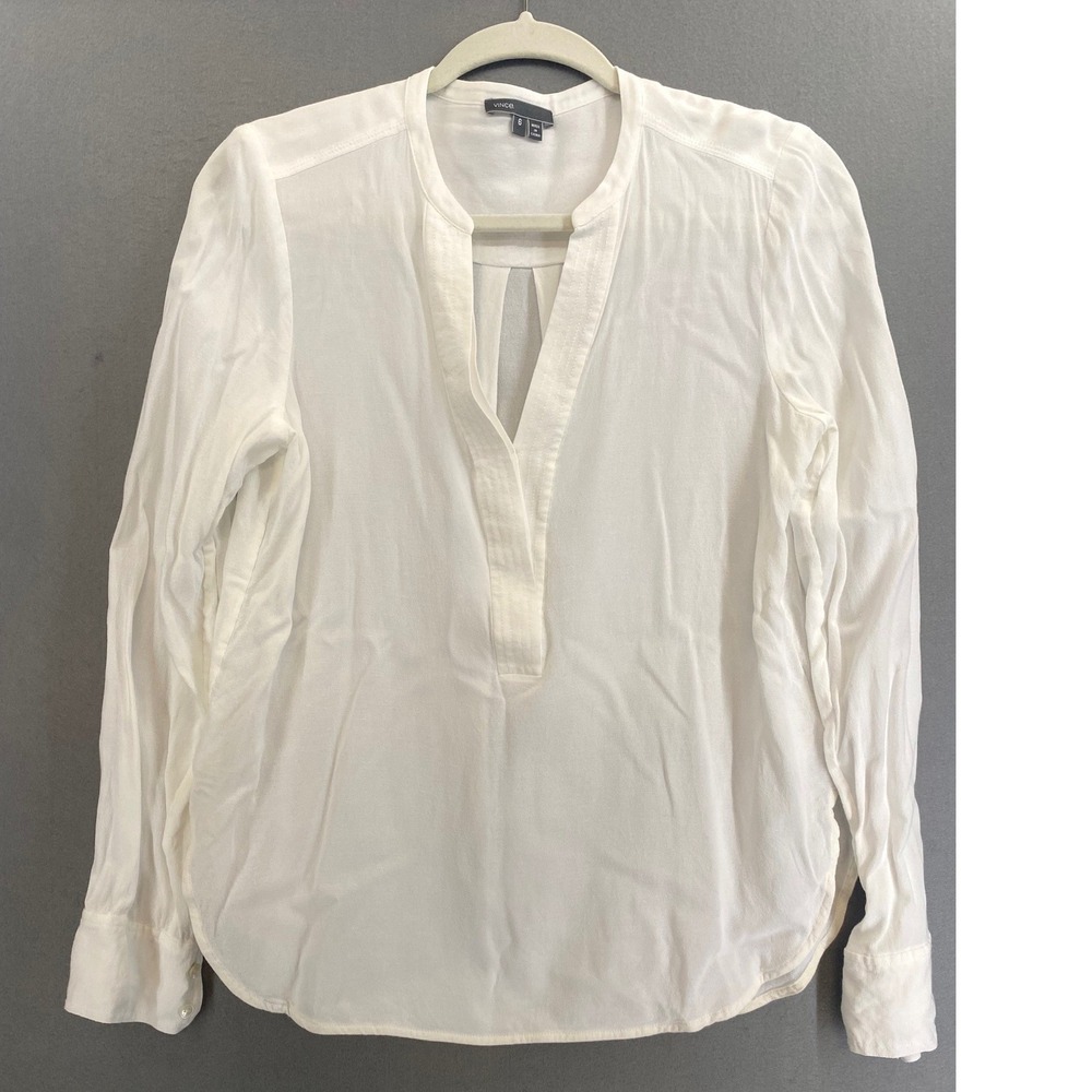 Vince White Rayon Long Sleeve Button Down Blouse Shirt Size 6 Minimalist Luxury